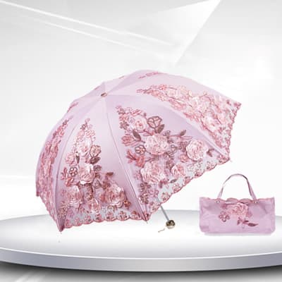 蕾絲刺繡三折傘太陽傘