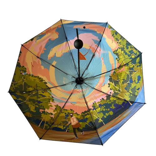 啞光黑膠數碼印五折疊雨傘